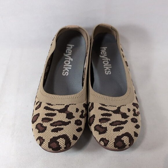 HeyFolks Dia Othello Flats Shoes Leopard Cheetah Women W 8.5 Slip On Beige Brown - Picture 5 of 12